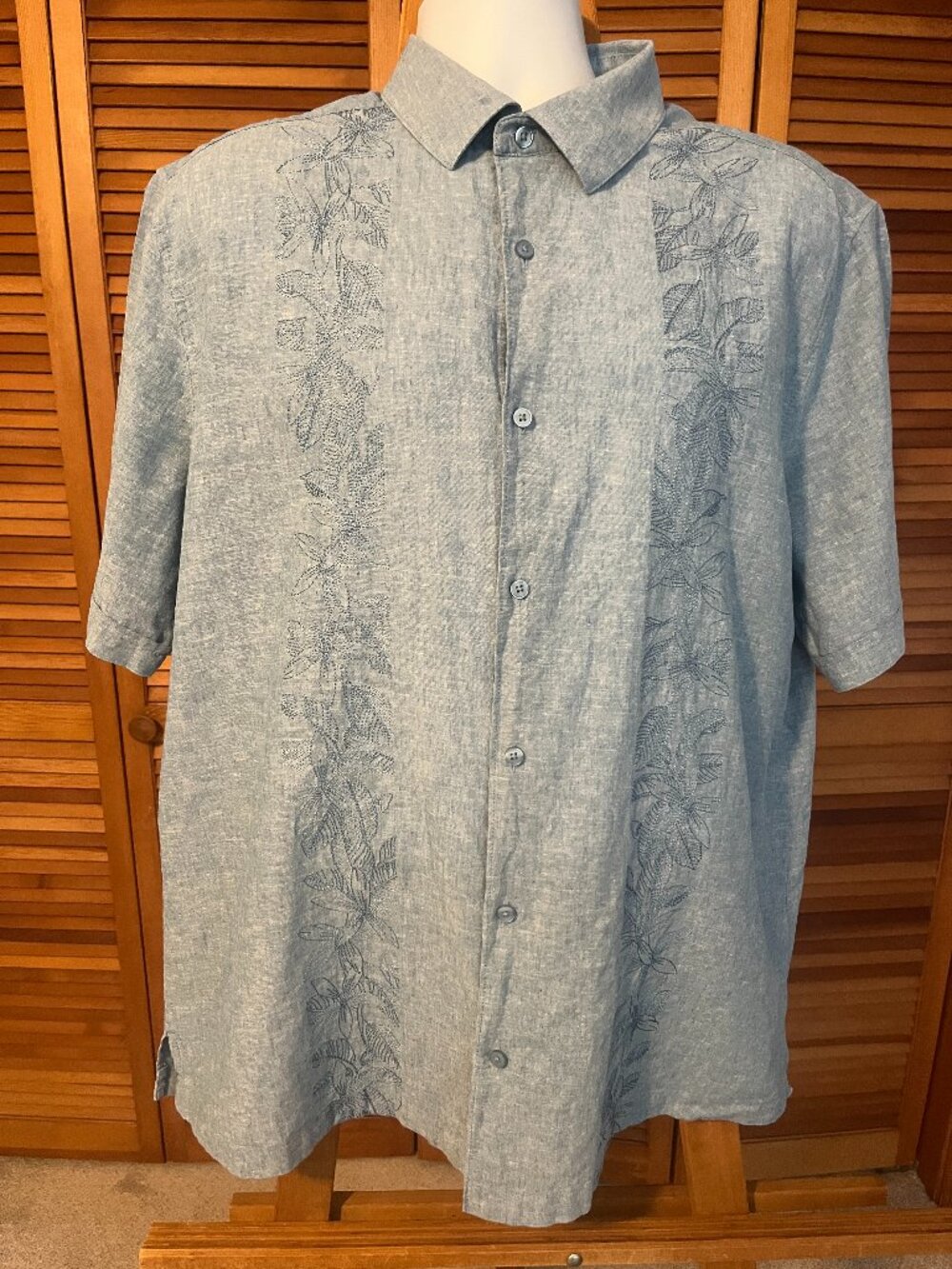CUBAVERA MEN'S SZ XL LINEN BLEND SS SHIRT W/EMBROIDERY